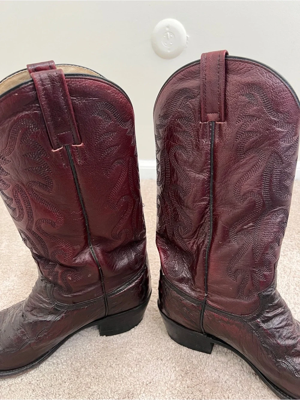 Vintage Dan Post Genuine Full Quill Ostrich Cowboy Boots Burgundy/Oxblood